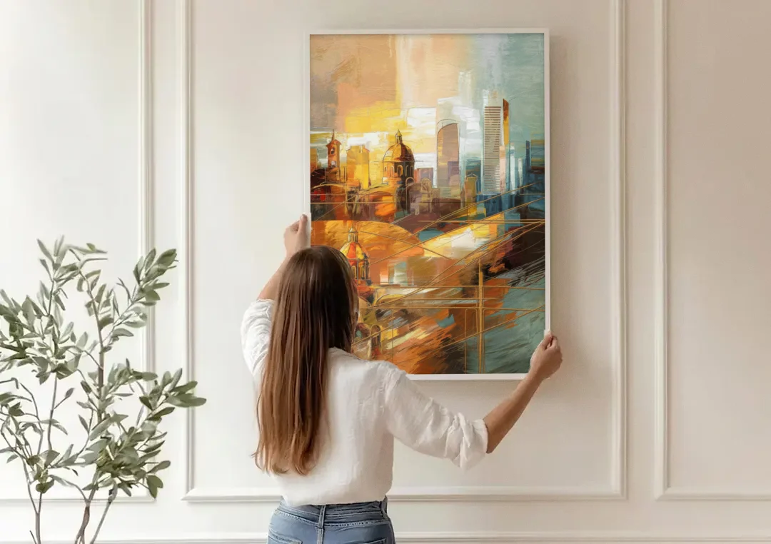 San Jose Historic Landmarks canvas wall art being hung on a paneled wall