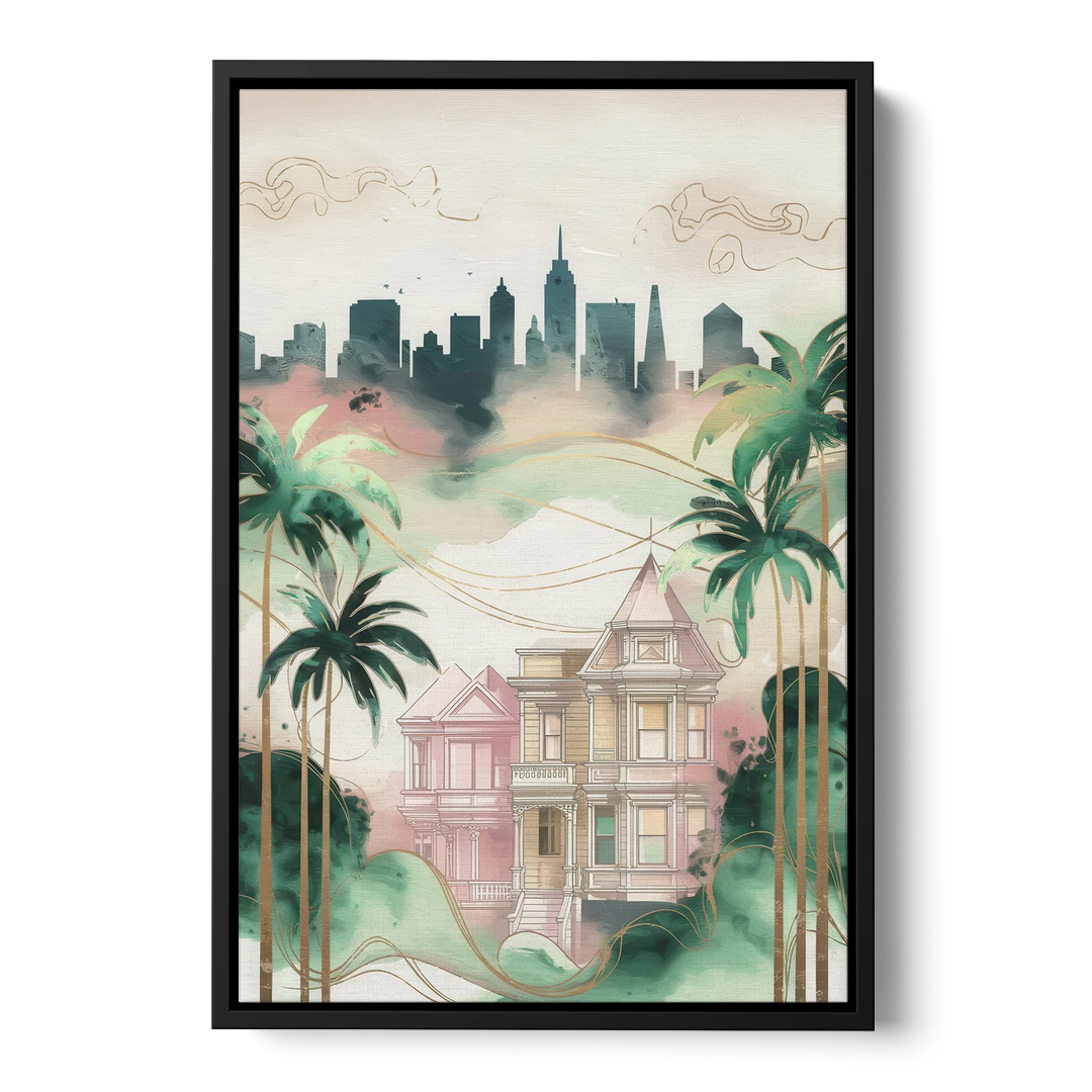 San Jose Urban Charm - Black Framed Canvas Wall Art - Front