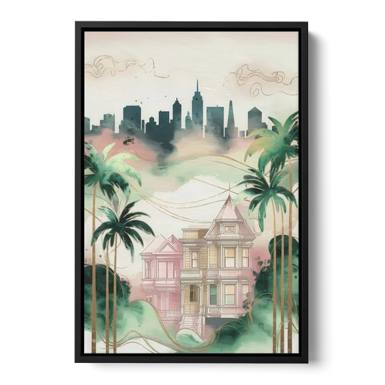 San Jose Urban Charm - Black Framed Canvas Wall Art - Front
