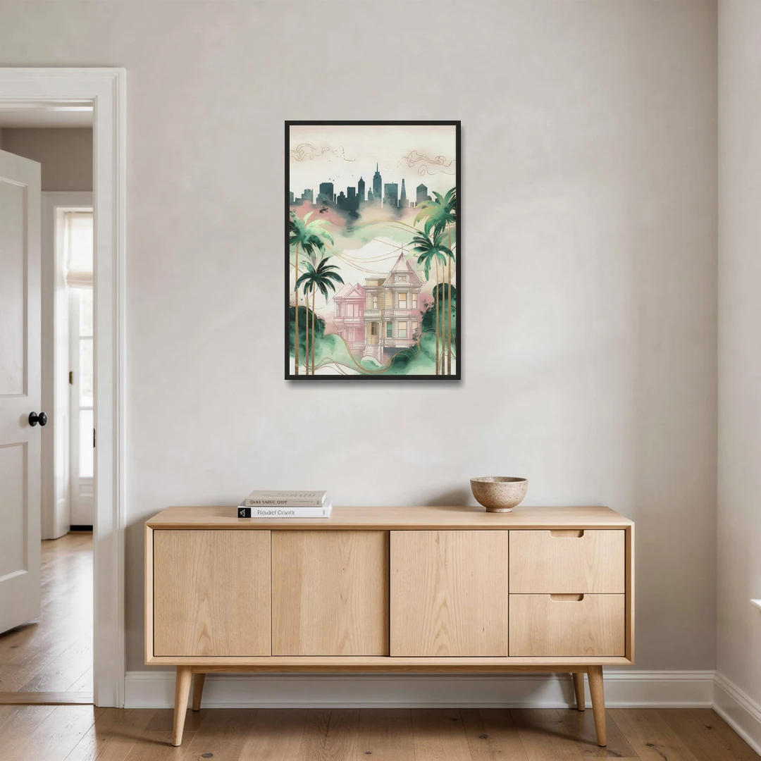 San Jose Urban Charm - Black Framed Canvas Wall Art - Coffee Table - 24x36