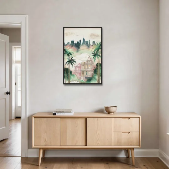 San Jose Urban Charm - Black Framed Canvas Wall Art - Coffee Table - 24x36