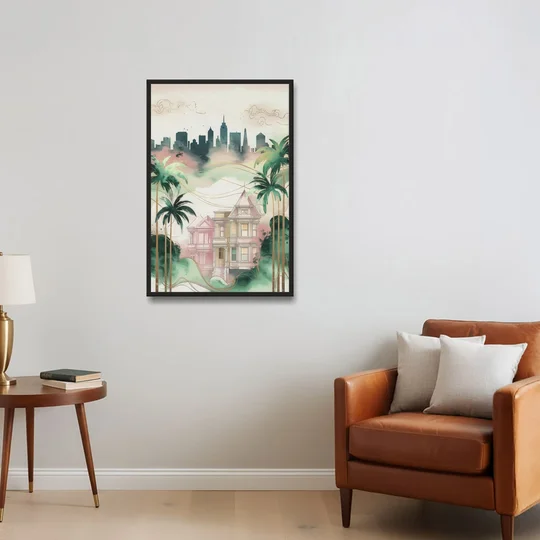 San Jose Urban Charm - Black Framed Canvas Wall Art - Sofa - 24x36