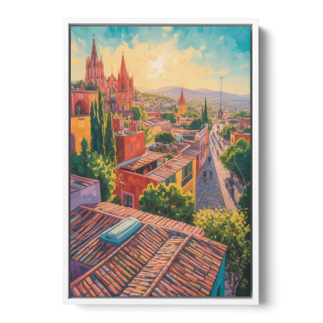 San Miguel Rooftops - White Framed Canvas Wall Art - Front