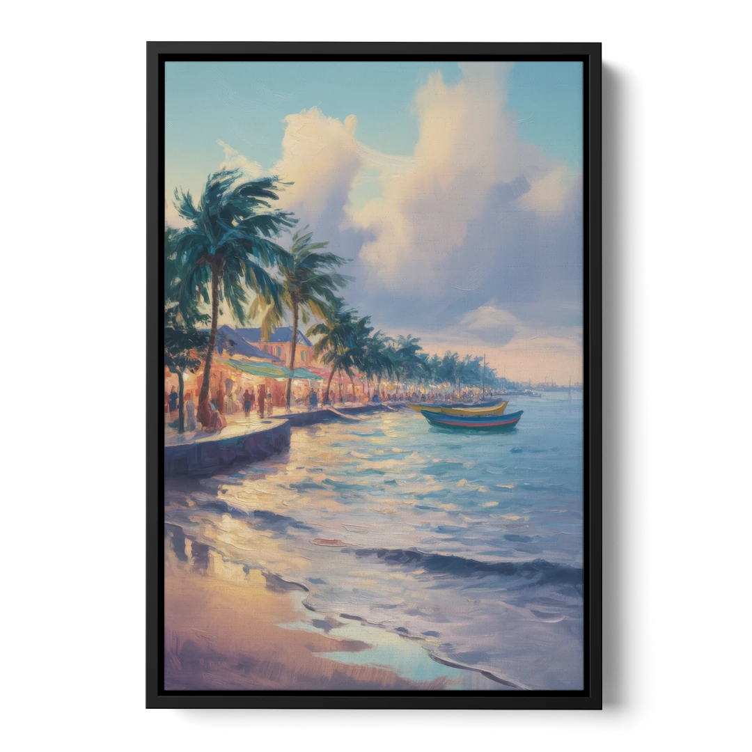 San Miguel Waterfront - Black Framed Canvas Wall Art - Front
