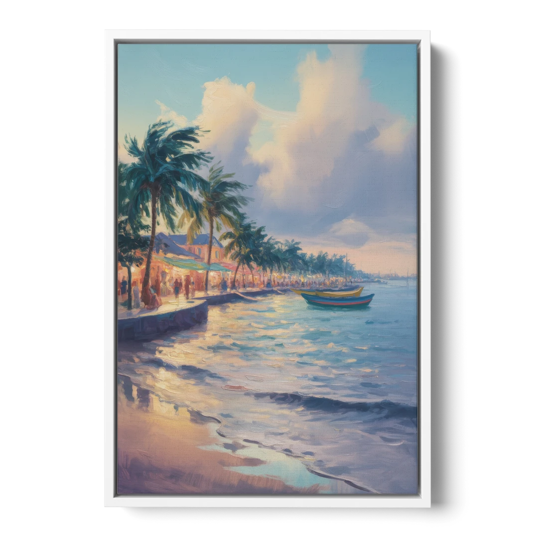 San Miguel Waterfront - White Framed Canvas Wall Art - Front