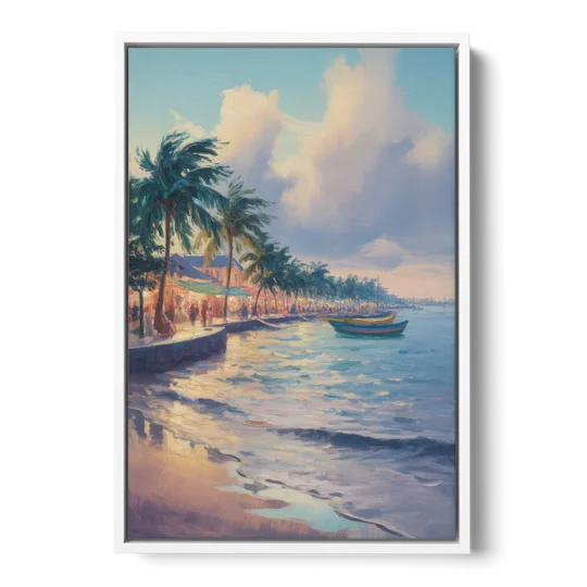 San Miguel Waterfront - White Framed Canvas Wall Art - Front