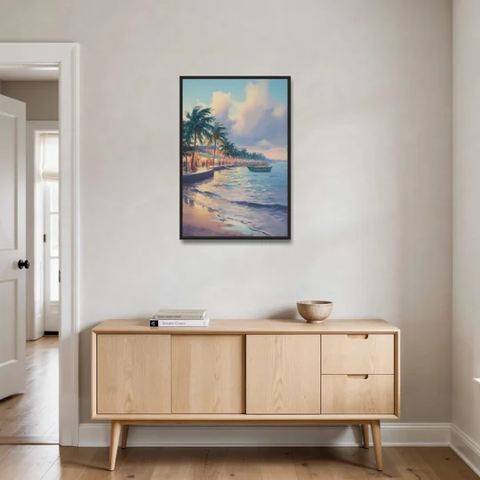San Miguel Waterfront - Black Framed Canvas Wall Art - Coffee Table - 24x36