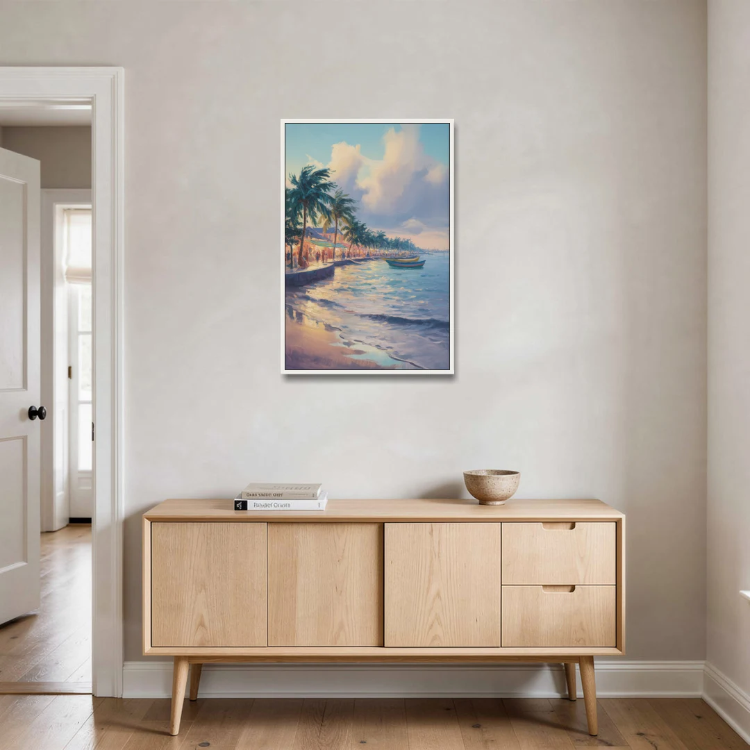 San Miguel Waterfront - White Framed Canvas Wall Art - Coffee Table - 24x36