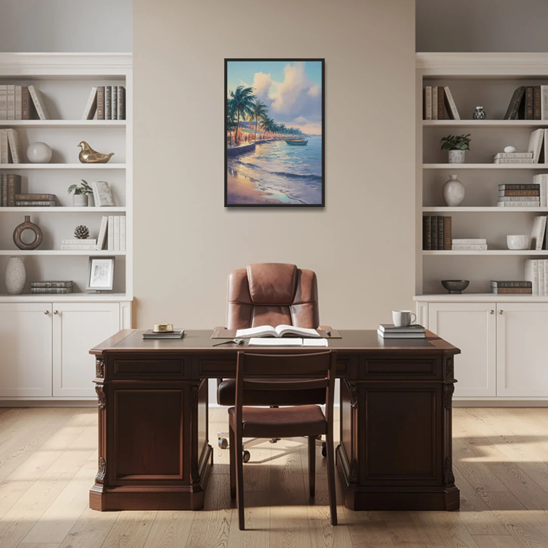 San Miguel Waterfront - Black Framed Canvas Wall Art - Office - 24x36
