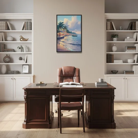 San Miguel Waterfront - Black Framed Canvas Wall Art - Office - 24x36