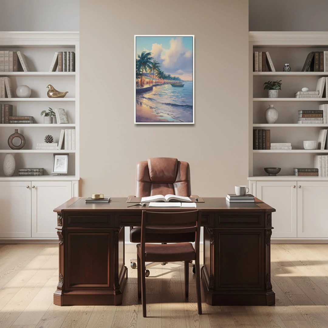 San Miguel Waterfront - White Framed Canvas Wall Art - Office - 24x36