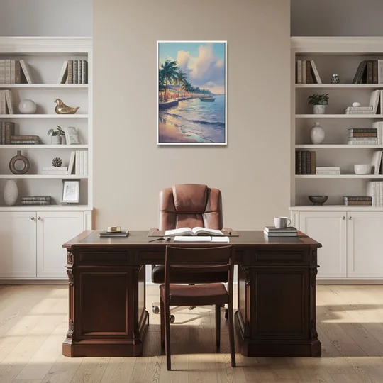 San Miguel Waterfront - White Framed Canvas Wall Art - Office - 24x36