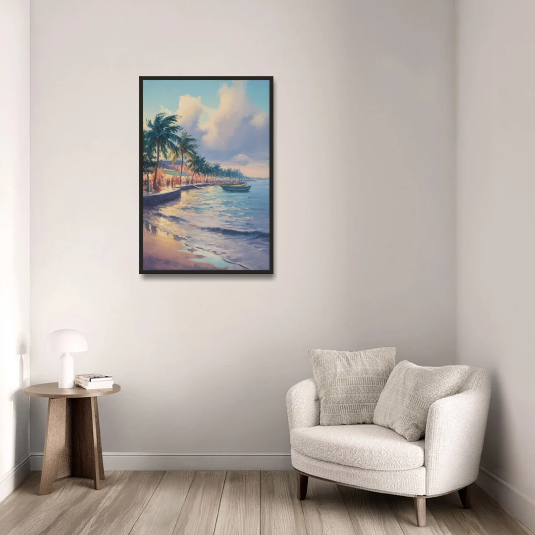 San Miguel Waterfront - Black Framed Canvas Wall Art - Sofa - 24x36