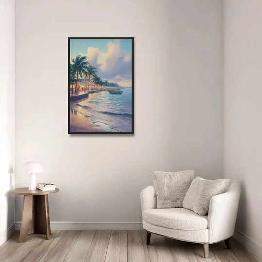 San Miguel Waterfront - Black Framed Canvas Wall Art - Sofa - 24x36