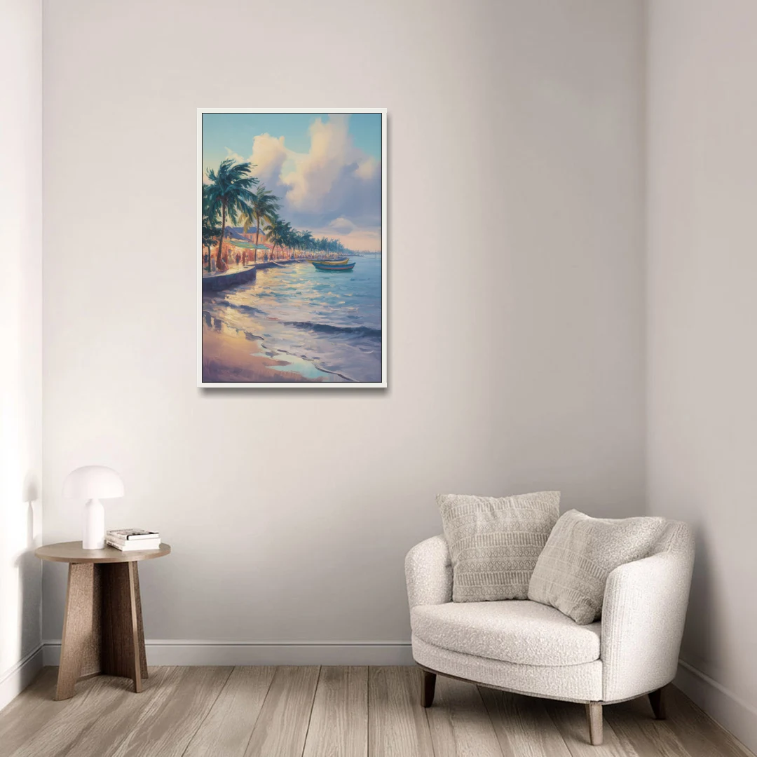 San Miguel Waterfront - White Framed Canvas Wall Art - Sofa - 24x36