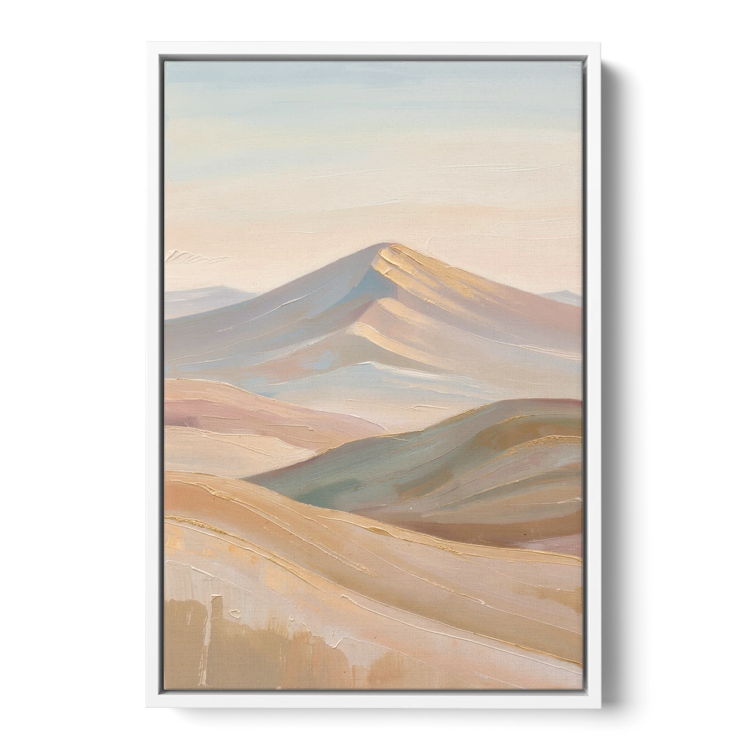 Neutral Sand and Sage Mountain Highlands - White Framed Canvas Wall Art - Front