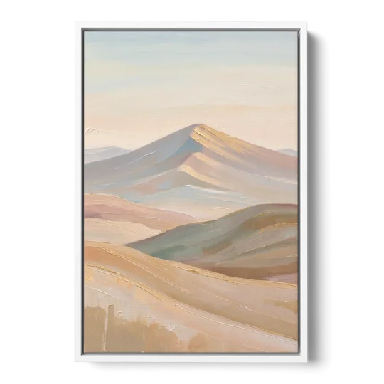 Neutral Sand and Sage Mountain Highlands - White Framed Canvas Wall Art - Front