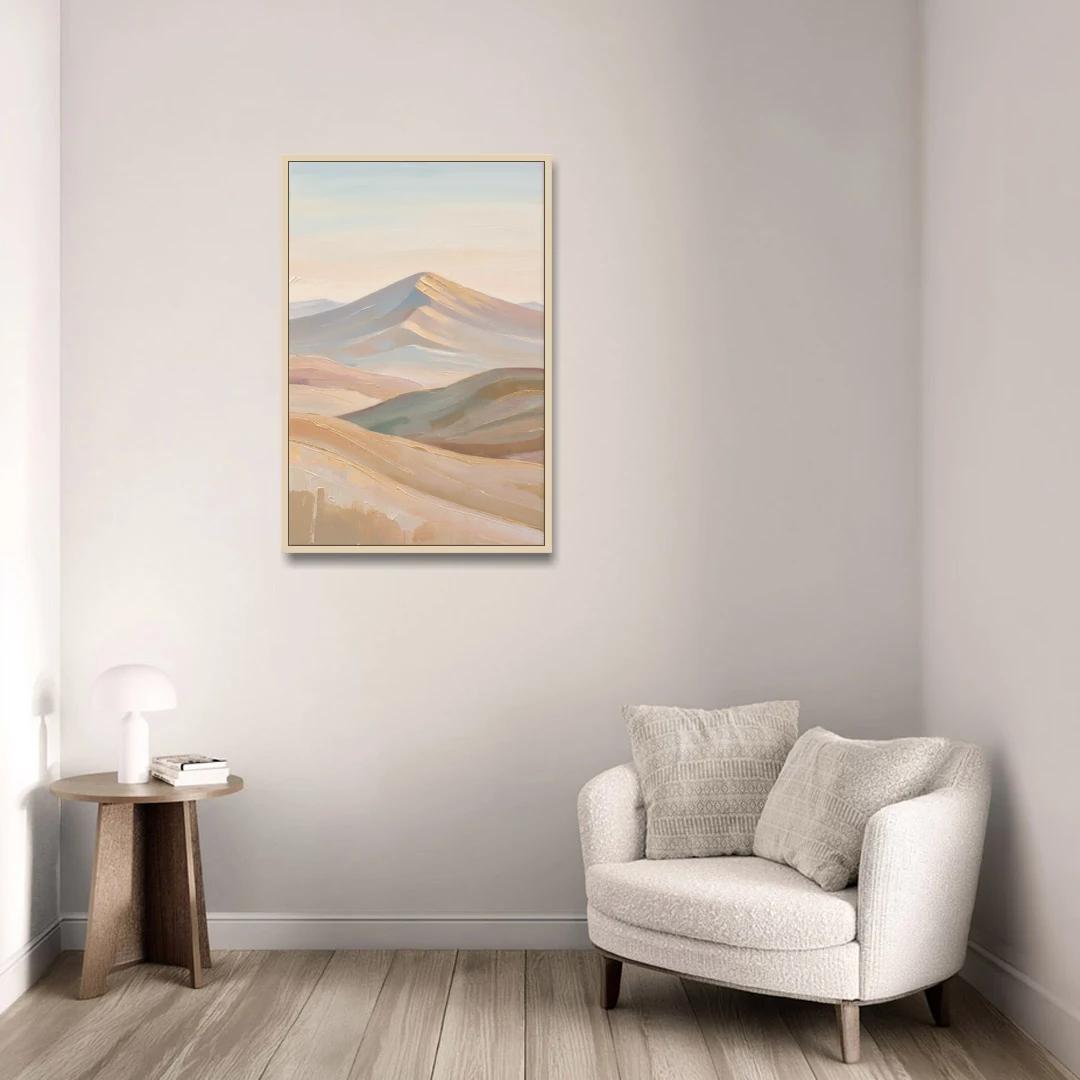 Neutral Sand and Sage Mountain Highlands - Oak Framed Canvas Wall Art - Sofa - 24x36