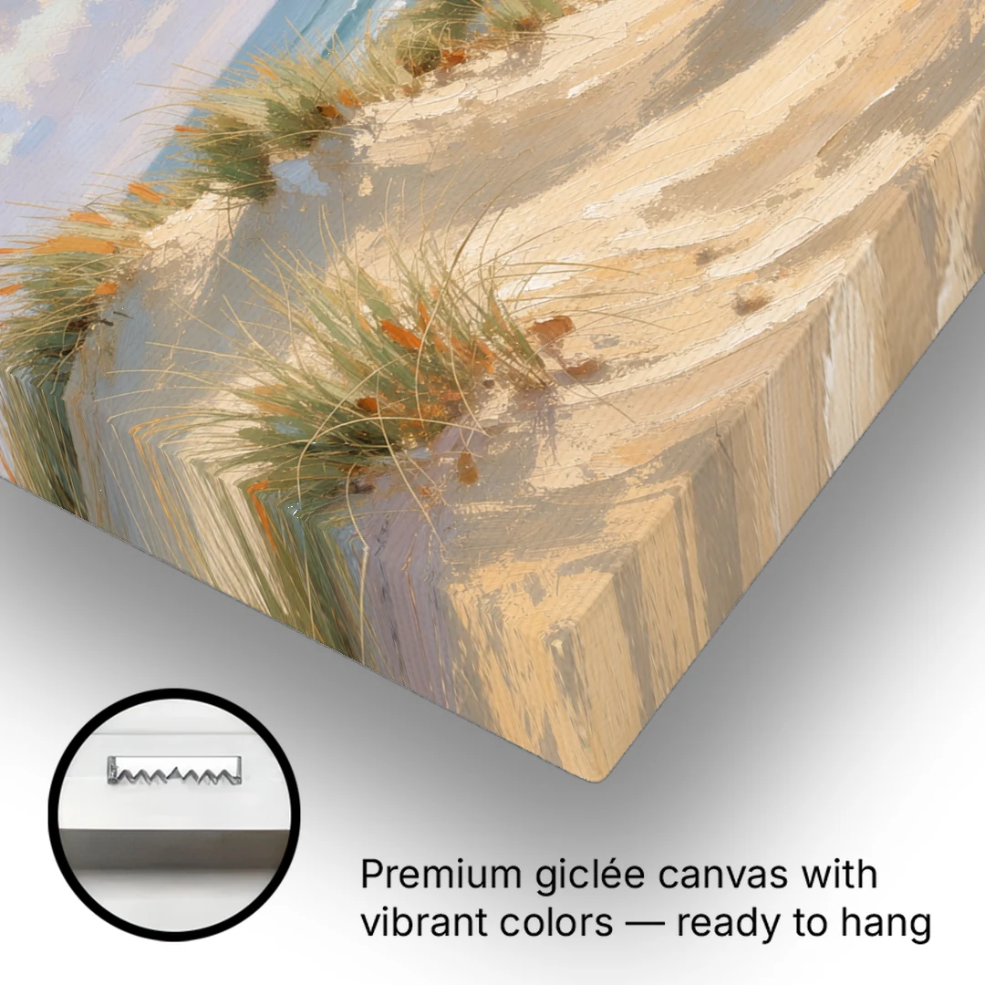 Sand Dunes and Beach Grass Under Lavender Clouds - Canvas Wall Art - Gallery Wrap Corner