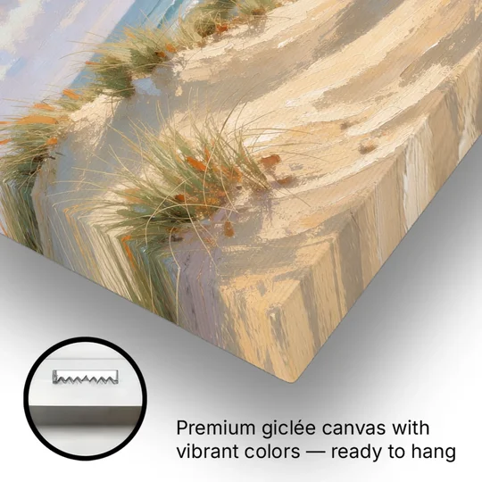 Sand Dunes and Beach Grass Under Lavender Clouds - Canvas Wall Art - Gallery Wrap Corner