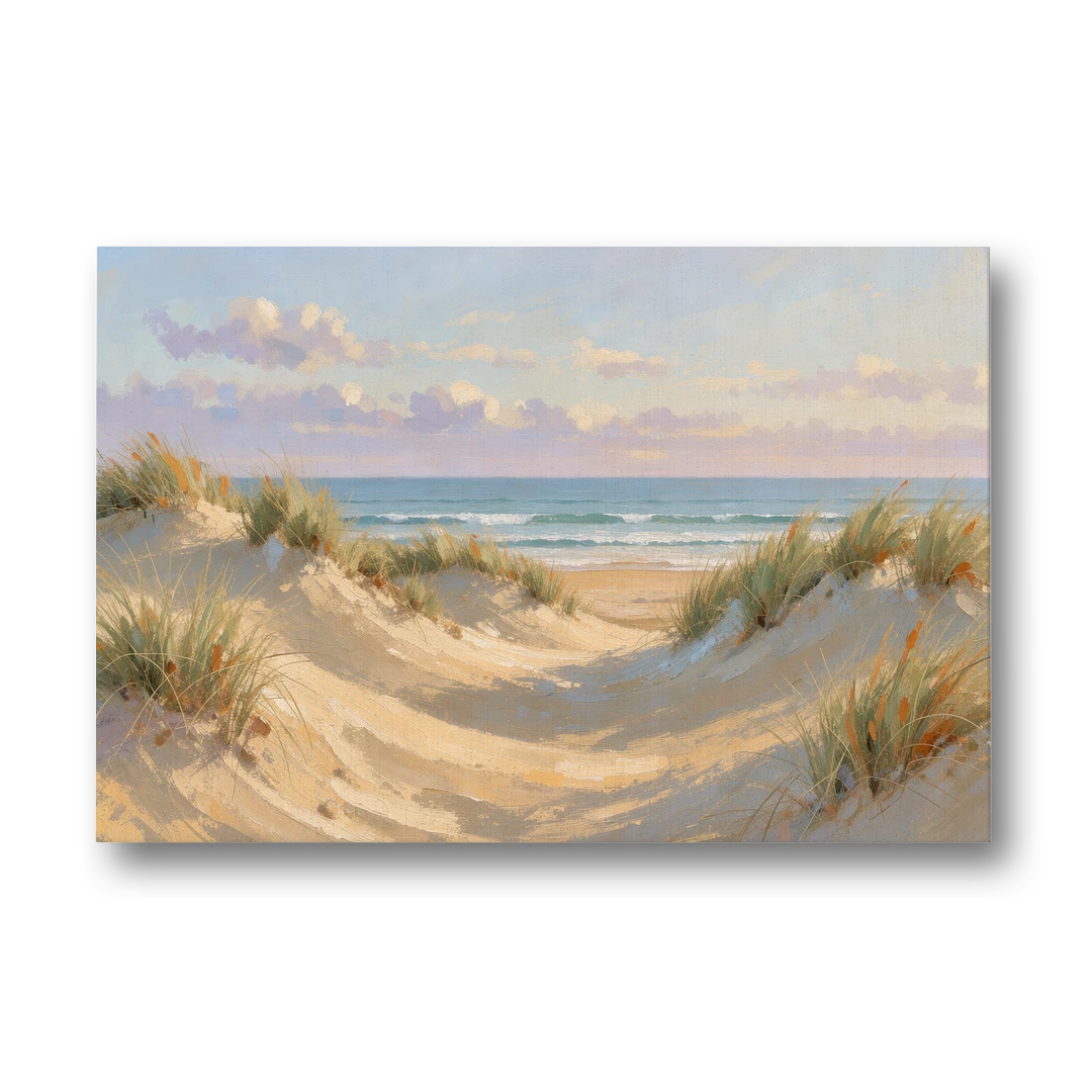 Sand Dunes and Beach Grass Under Lavender Clouds - Canvas Wall Art - Front