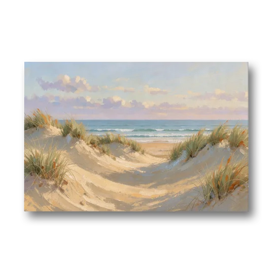 Sand Dunes and Beach Grass Under Lavender Clouds - Canvas Wall Art - Front
