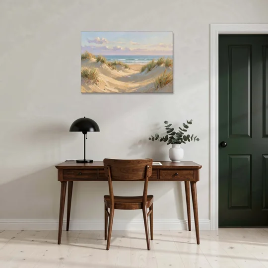 Sand Dunes and Beach Grass Under Lavender Clouds - Canvas Wall Art - Office - 36x24