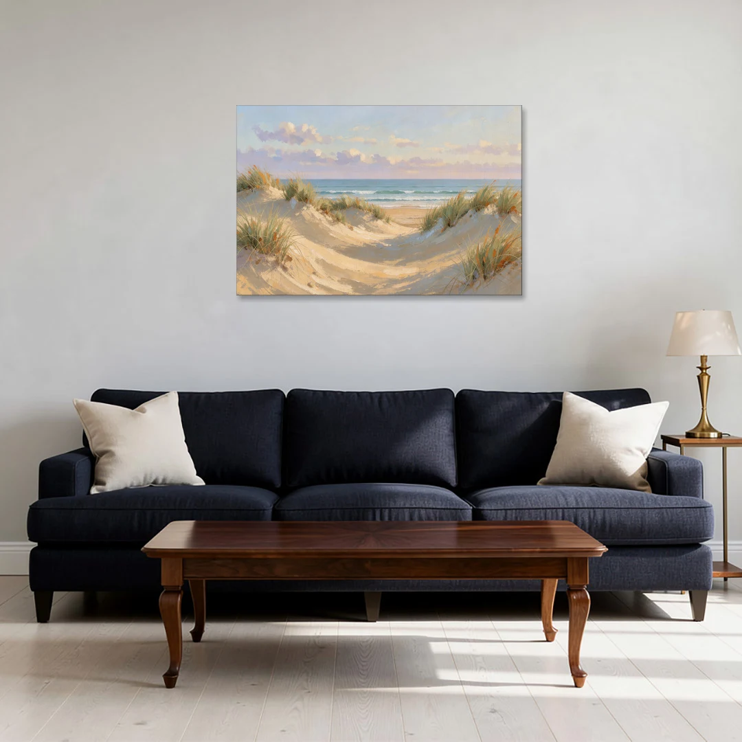 Sand Dunes and Beach Grass Under Lavender Clouds - Canvas Wall Art - Sofa - 36x24