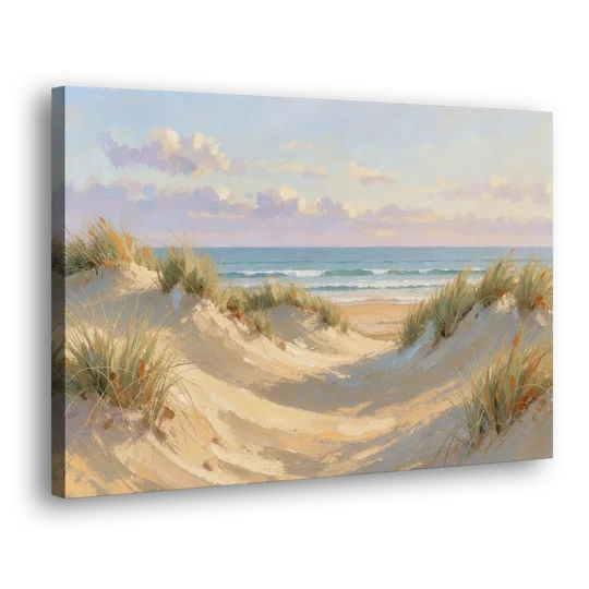 Sand Dunes and Beach Grass Under Lavender Clouds - Canvas Wall Art - Side