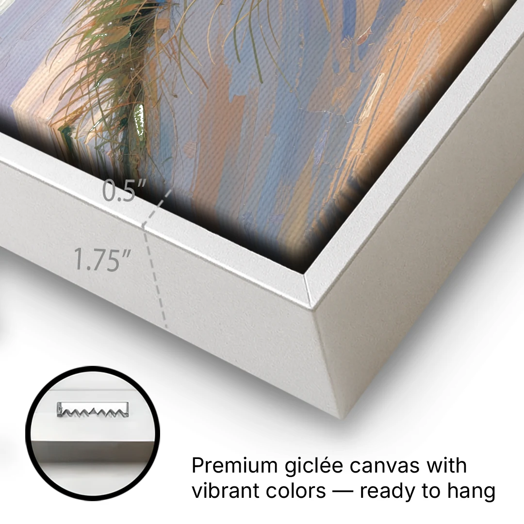 Sand Dunes Painting at Lavender Dusk - White Framed Canvas Wall Art - Gallery Wrap Corner