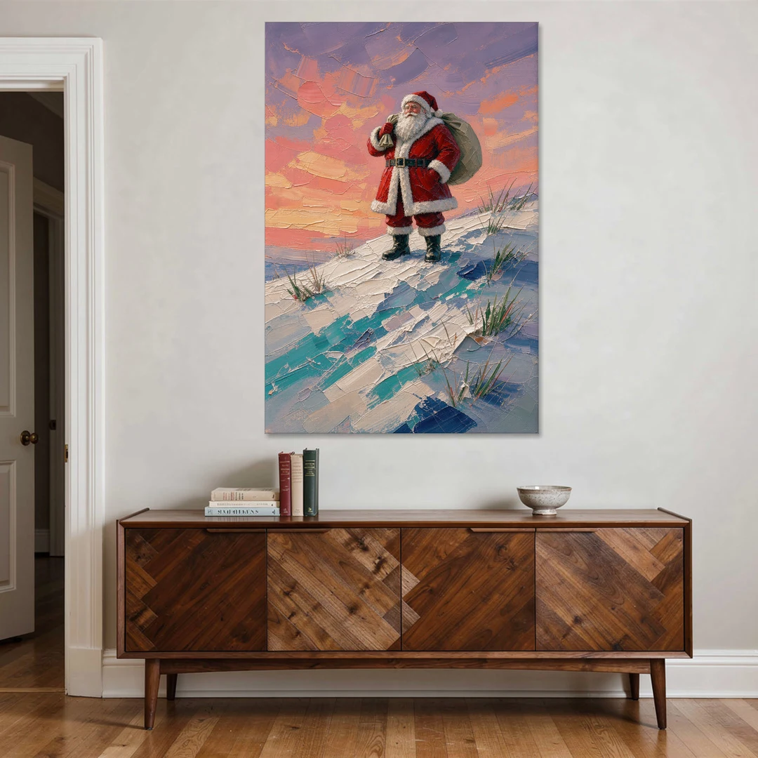 Santa Canvas on the Sunset Hill - Canvas Wall Art - Coffee Table - 40x60