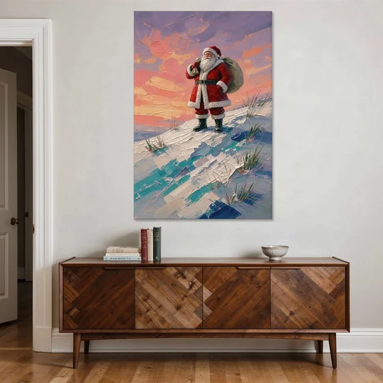 Santa Canvas on the Sunset Hill - Canvas Wall Art - Coffee Table - 40x60