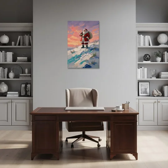 Santa Canvas on the Sunset Hill - Canvas Wall Art - Office - 24x36
