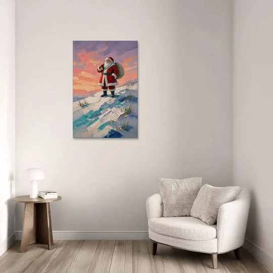 Santa Canvas on the Sunset Hill - Canvas Wall Art - Sofa - 24x36