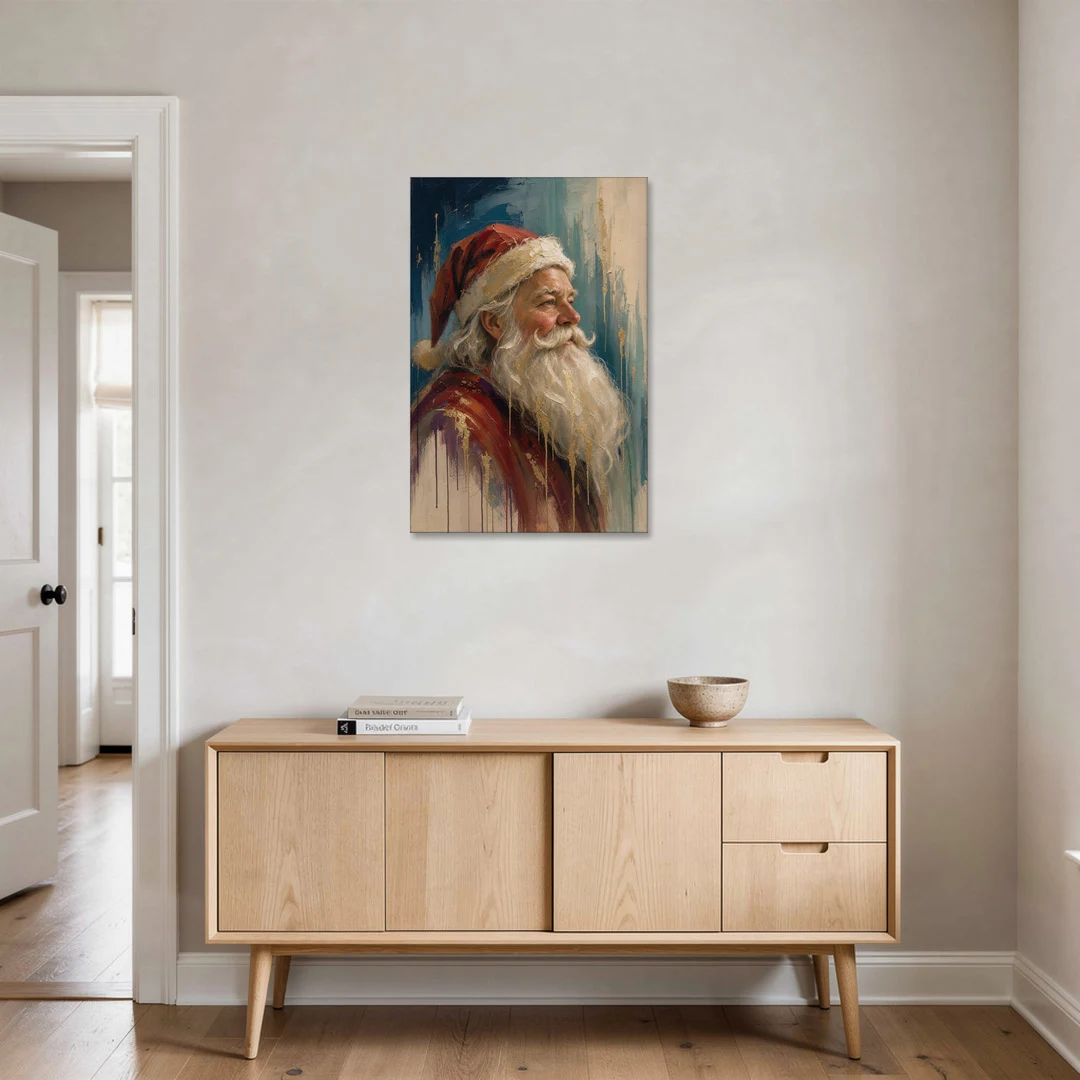Santa Claus Portrait Painting in Gold Drips - Canvas Wall Art - Coffee Table - 24x36