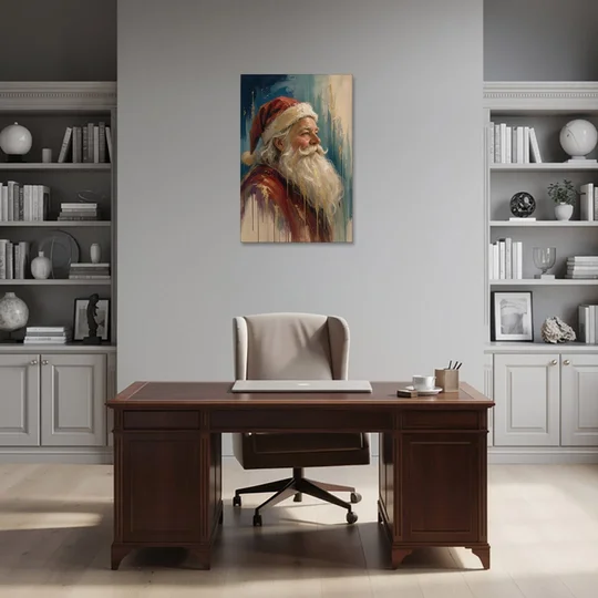 Santa Claus Portrait Painting in Gold Drips - Canvas Wall Art - Office - 24x36