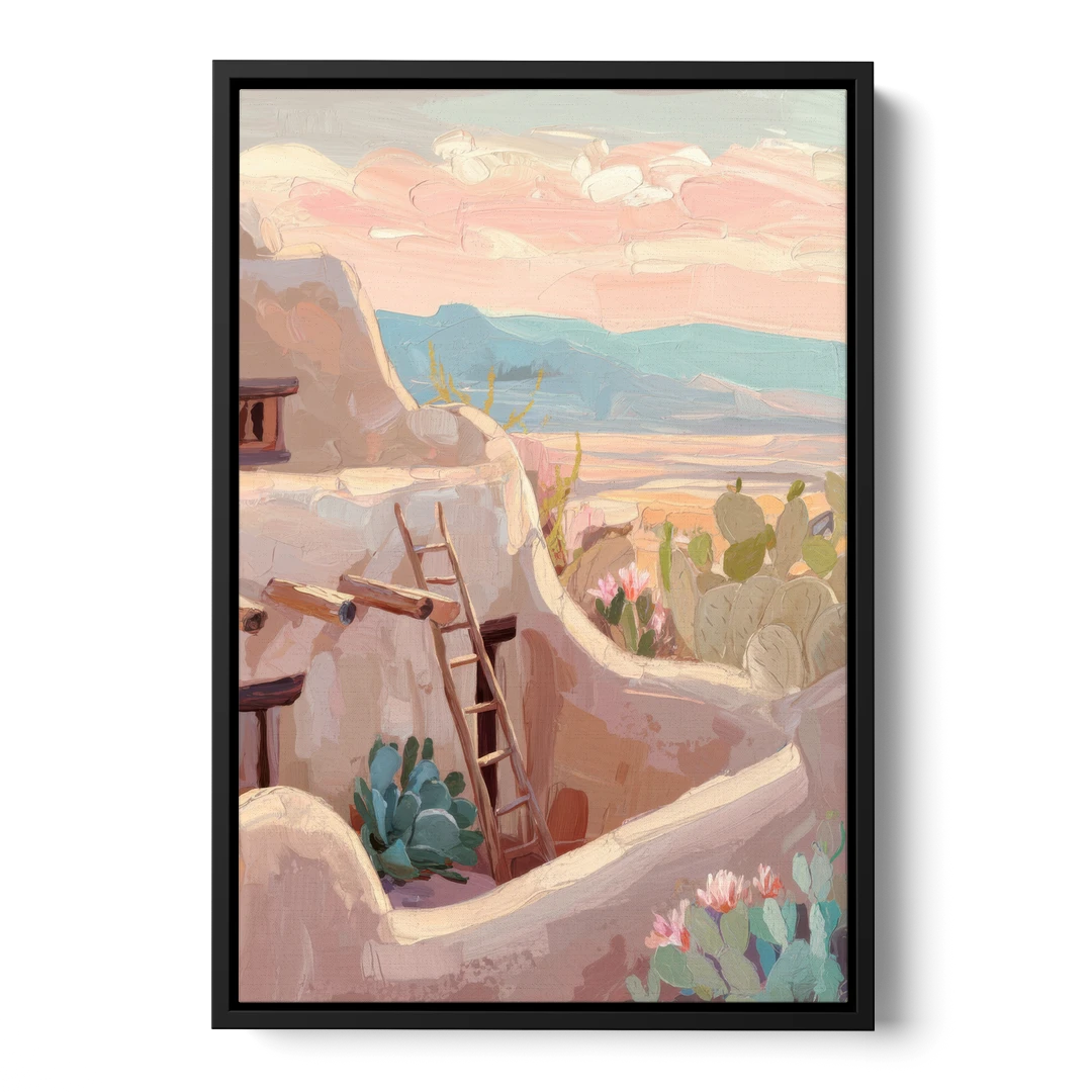 Santa Fe Adobe Architecture - Black Framed Canvas Wall Art - Front