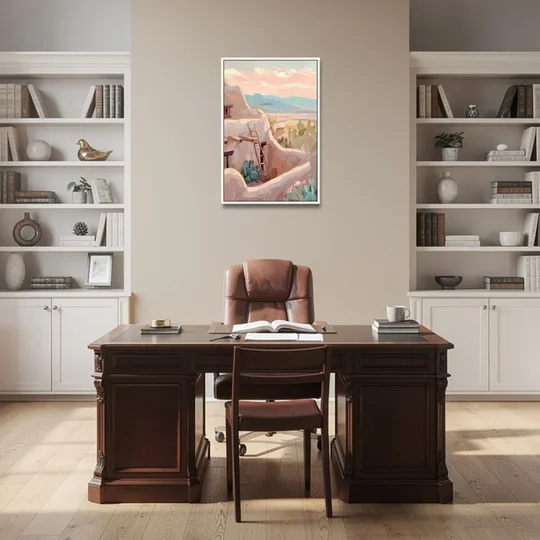 Santa Fe Adobe Architecture - White Framed Canvas Wall Art - Office - 24x36