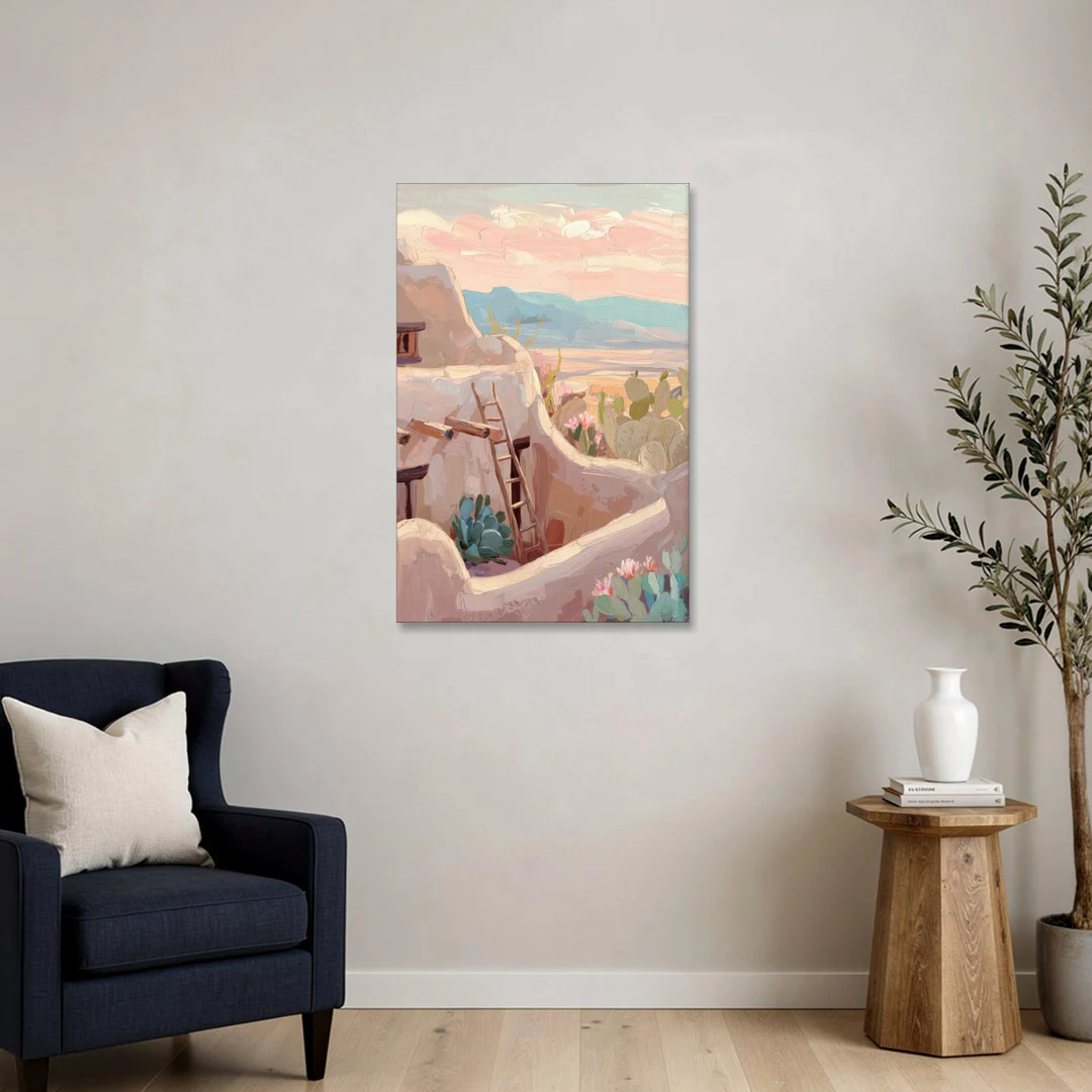 Santa Fe Adobe Architecture - Canvas Wall Art - Sofa - 24x36