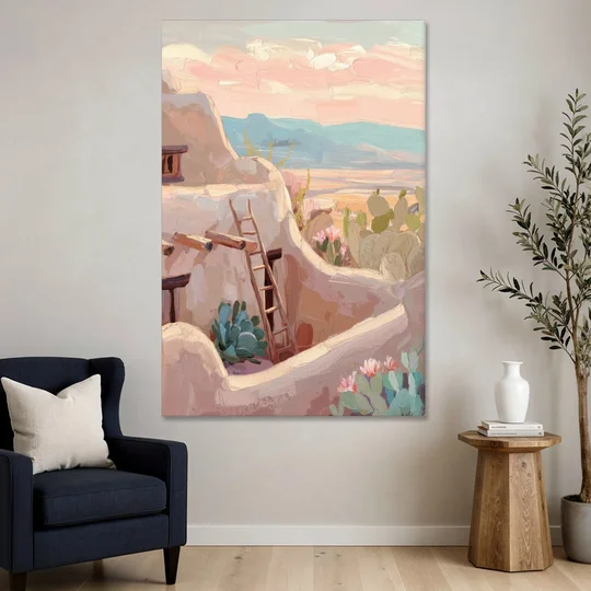 Santa Fe Adobe Architecture - Canvas Wall Art - Sofa - 40x60