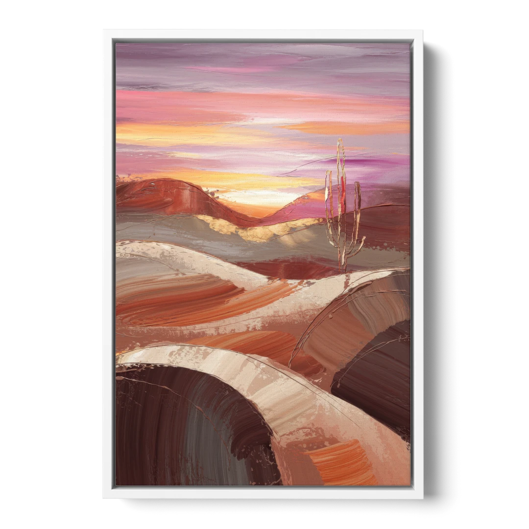 Santa Fe Desert Sunrise - White Framed Canvas Wall Art - Front