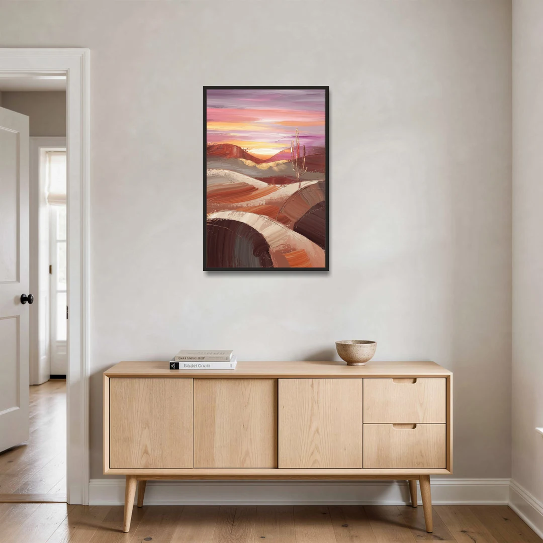 Santa Fe Desert Sunrise - Black Framed Canvas Wall Art - Coffee Table - 24x36