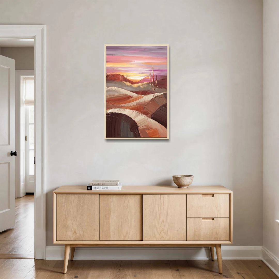 Santa Fe Desert Sunrise - Oak Framed Canvas Wall Art - Coffee Table - 24x36