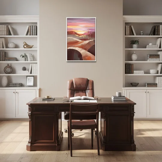 Santa Fe Desert Sunrise - White Framed Canvas Wall Art - Office - 24x36