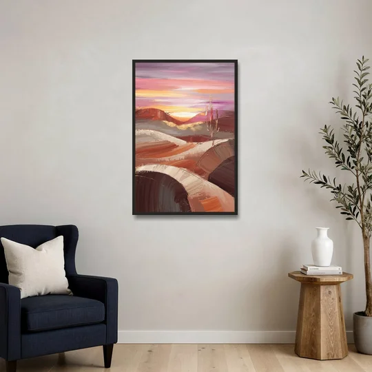 Santa Fe Desert Sunrise - Black Framed Canvas Wall Art - Sofa - 24x36