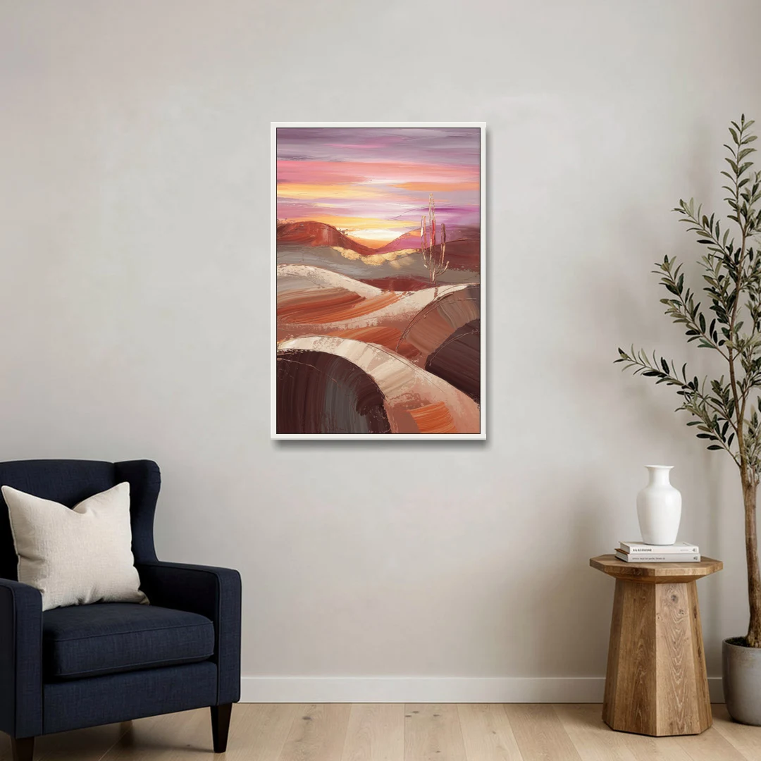 Santa Fe Desert Sunrise - White Framed Canvas Wall Art - Sofa - 24x36