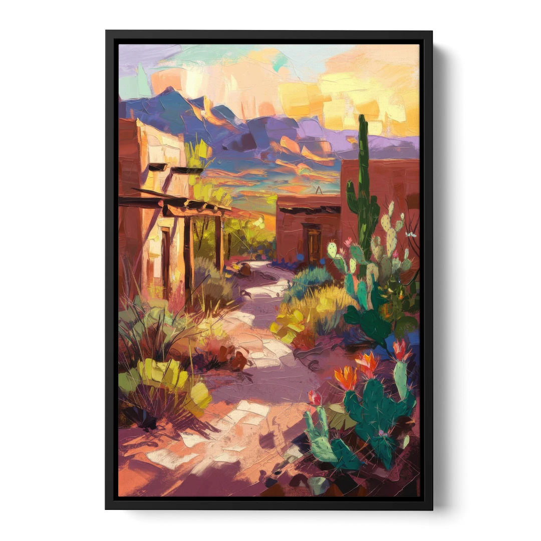 Santa Fe Desert Trail - Black Framed Canvas Wall Art - Front