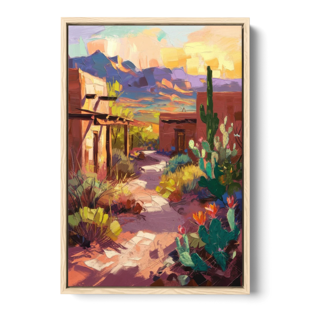 Santa Fe Desert Trail - Oak Framed Canvas Wall Art - Front