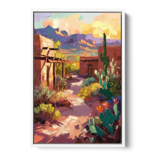 Santa Fe Desert Trail - White Framed Canvas Wall Art - Front