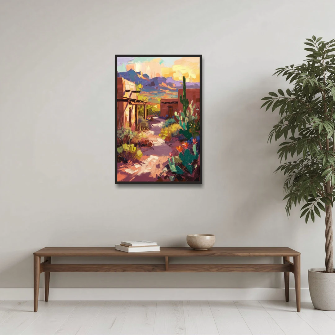 Santa Fe Desert Trail - Black Framed Canvas Wall Art - Coffee Table - 24x36